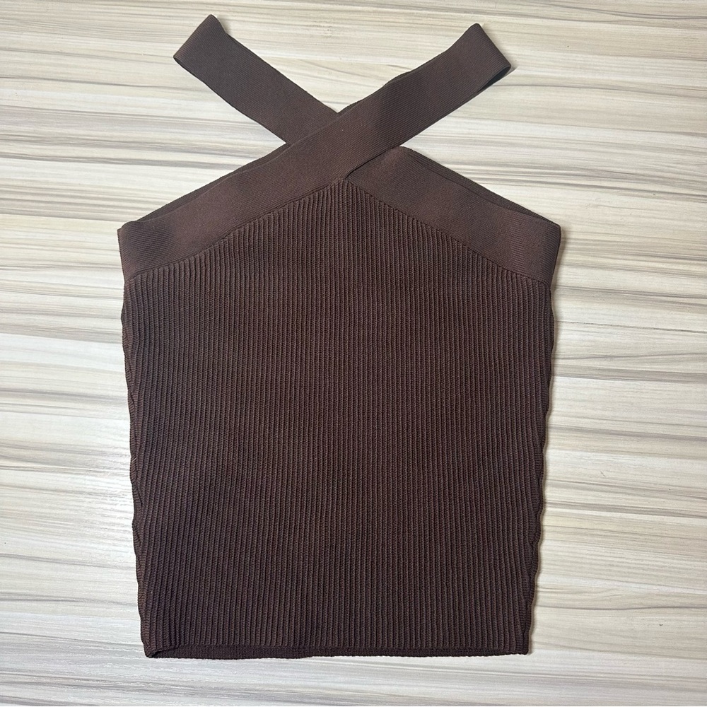 Aritzia Sculpt Knit Criss Cross Tank in Rich Mocha Brown